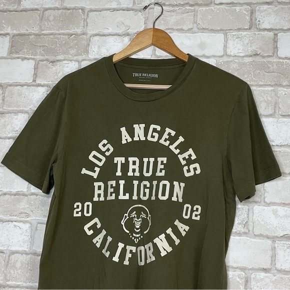True Religion Men's Olive Green LA California Tee Size M - Picture 4 of 16